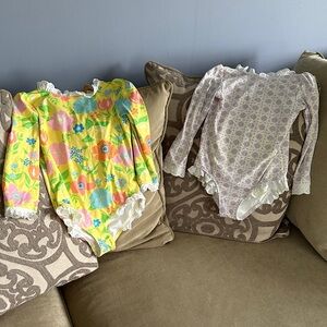 The Beaufort Bonnet Company Kids Swim Rashguards - Floral Yellow and Lavender